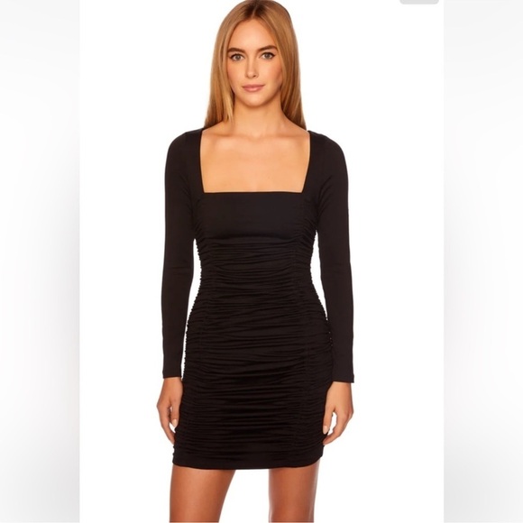 Susana Monaco ruched Black Long Sleeve Dress size L NWT - Picture 1 of 11
